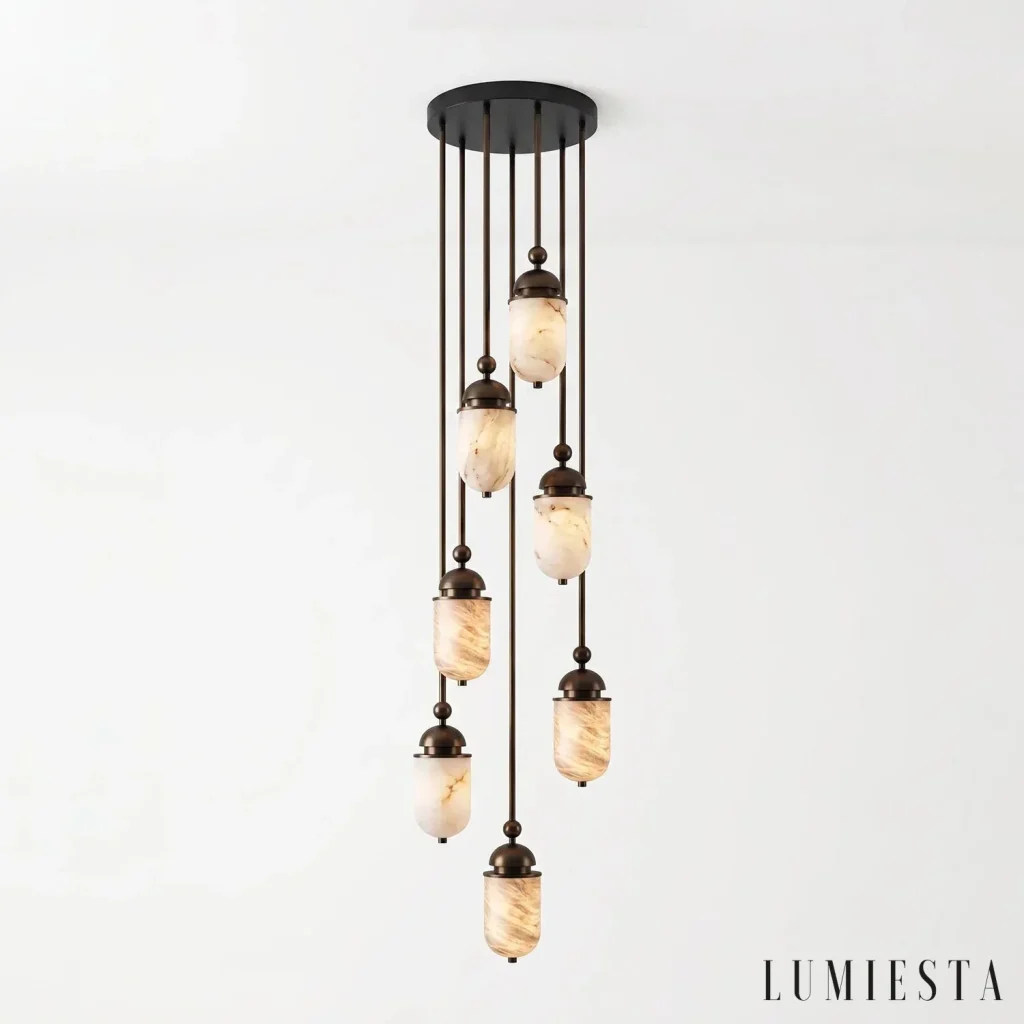 Castellina - lampa wisząca alabastrowa wielopunktowa - wykończenie dark bronze