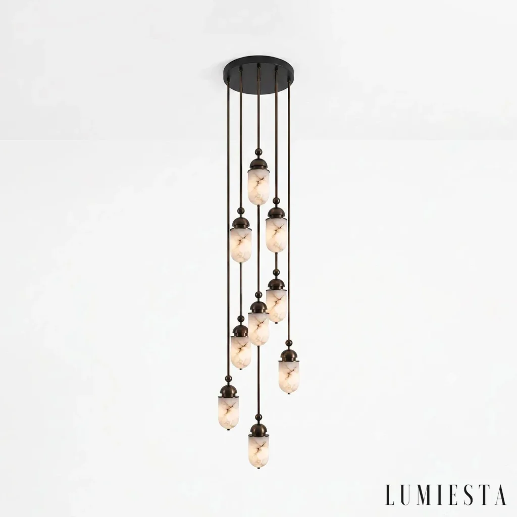 Castellina - lampa wisząca alabastrowa wielopunktowa - detal klosza i podstawy