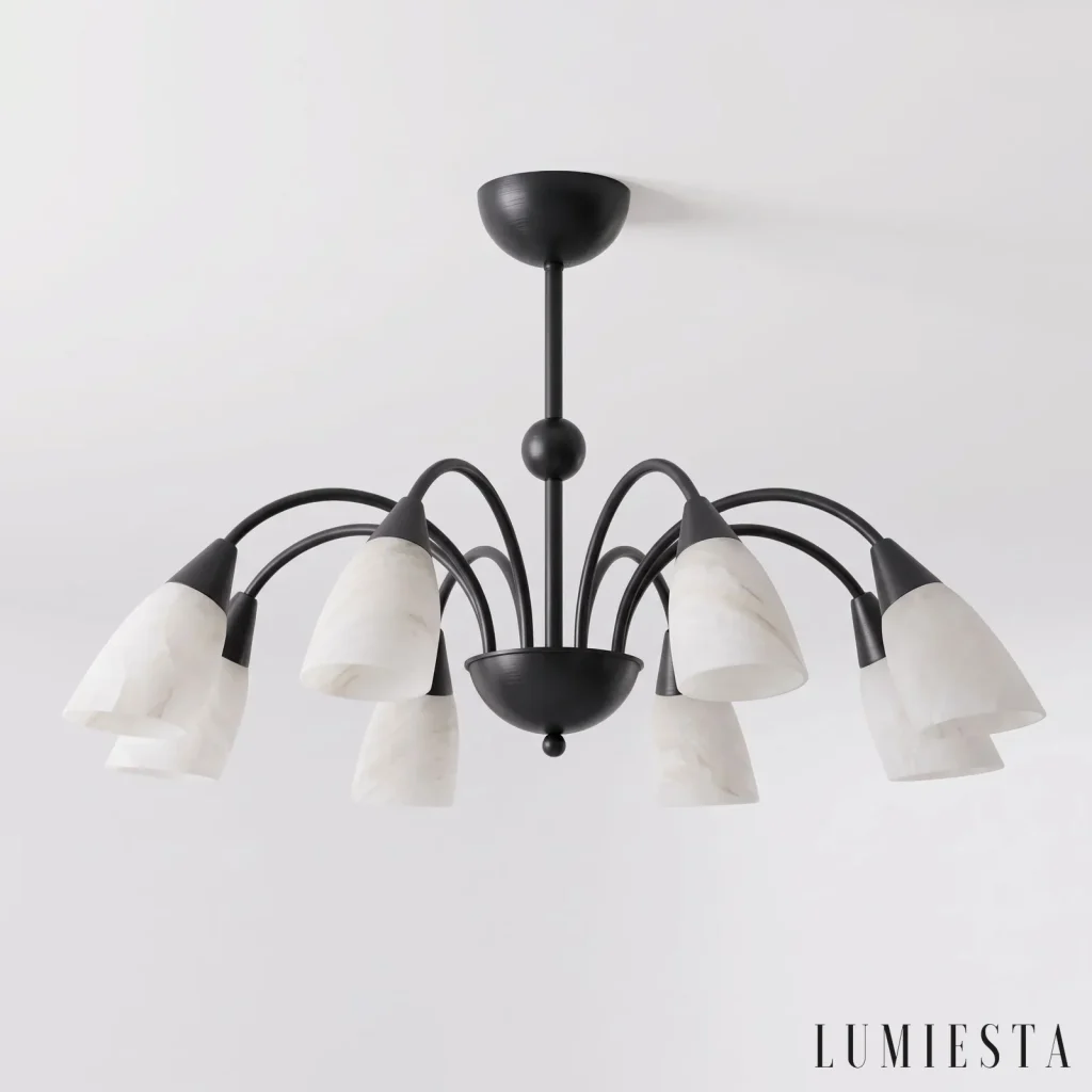 Estella - żyrandol alabastrowy z miedzią o wysokości 52 cm - w dziennym świetle