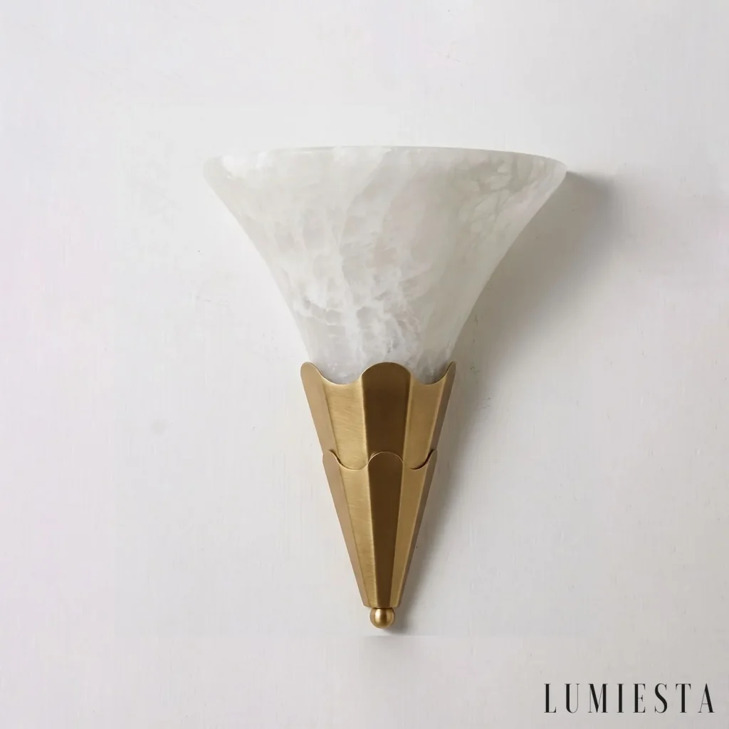 Priego - kinkiet ścienny alabastrowy z miedzią szer. 24 cm - wykończenie szczotkowana miedź