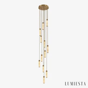 Poggibonsi - alabaster column chandelier with copper, vertical arrangement - front view