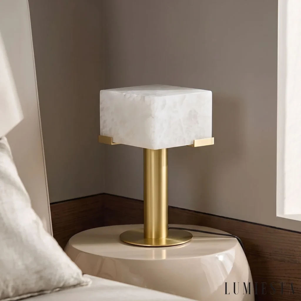 Pescia - alabaster table lamp with square shade Ø 38 cm - material detail - copper