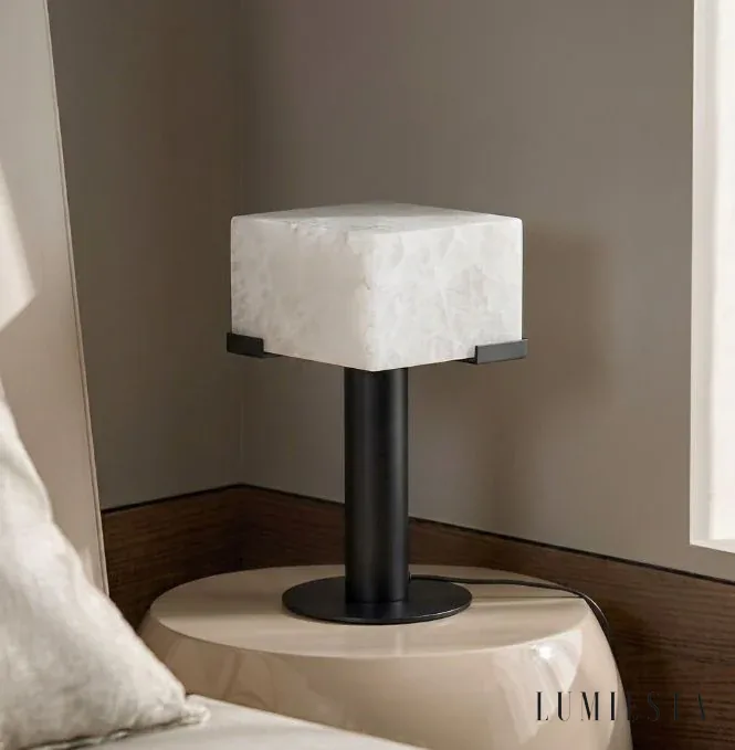 Pescia - alabaster table lamp with square shade Ø 38 cm - brushed copper finish