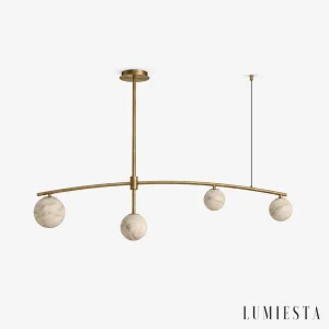 Collodi - alabaster linear chandelier with 4 spheres 140 cm - front view