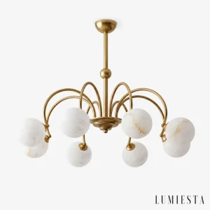 Ansedonia - Alabaster Chandelier with Six Spheres, 73 cm Long - front view