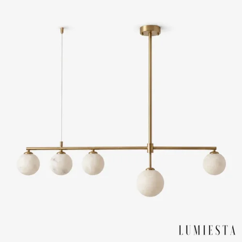 Talamone - linear alabaster chandelier with 5 spheres, 115 cm - front view