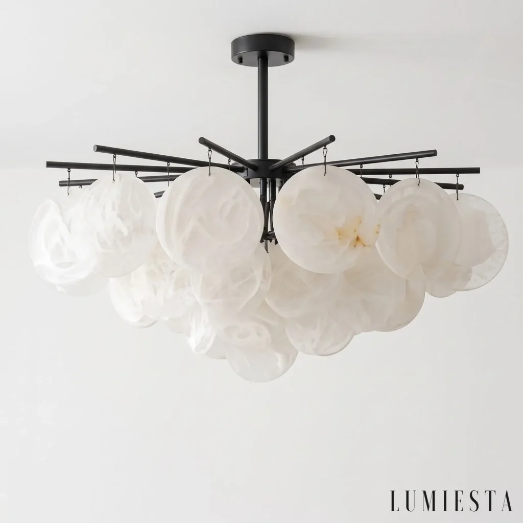 Gavorrano - alabaster chandelier on a copper frame Ø 85 cm - with the light on
