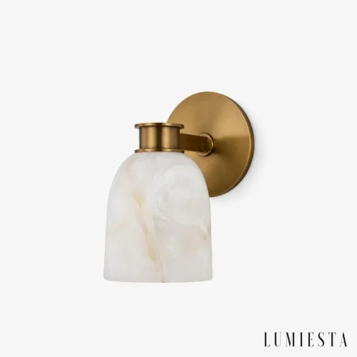Radicofani - alabaster wall light with copper, 15 cm wide - front view