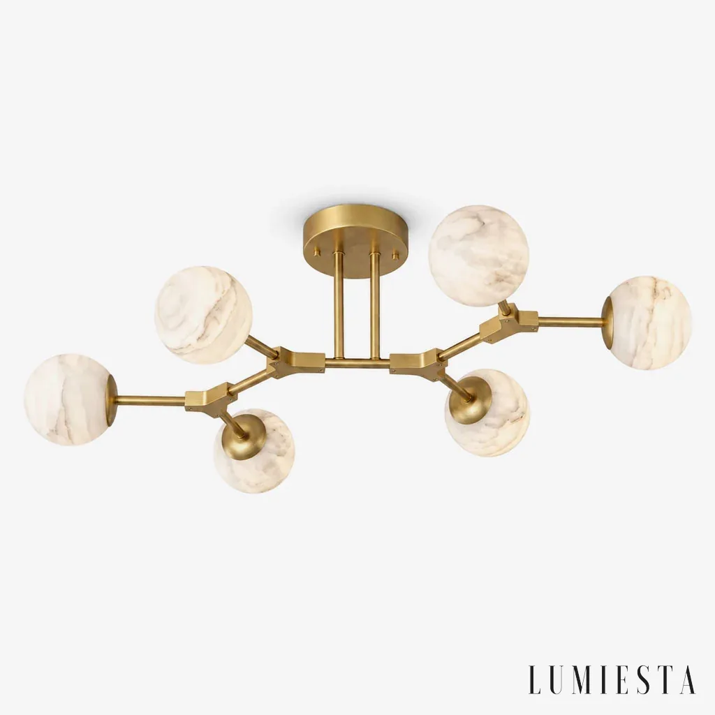 Buonconvento - elongated alabaster chandelier 110 cm with copper fitting - front view
