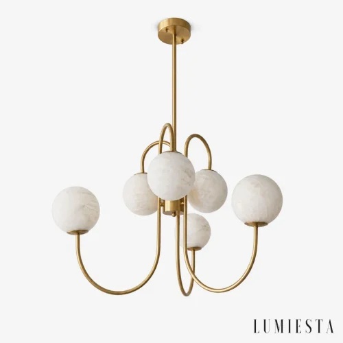 Asciano - alabaster chandelier with copper, sphere Ø 82 cm - front view