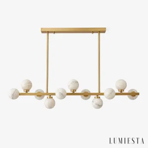 Montisi - linear alabaster chandelier 120 cm with copper - front view