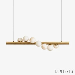 Alhama - linear alabaster pendant lamp, length 87 cm - front view