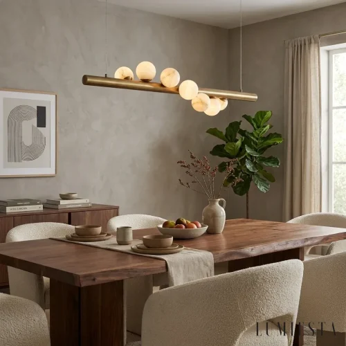 Alhama - linear alabaster pendant lamp, length 87 cm - material detail - copper