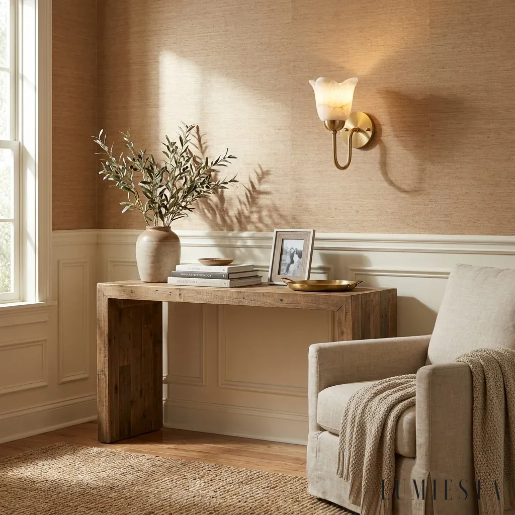 Aranjuez - alabaster wall light with copper, height 28 cm - brushed copper finish