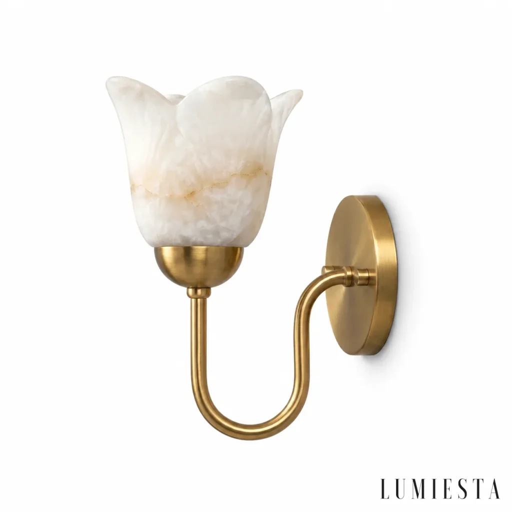 Aranjuez - alabaster wall light with copper, height 28 cm - full view