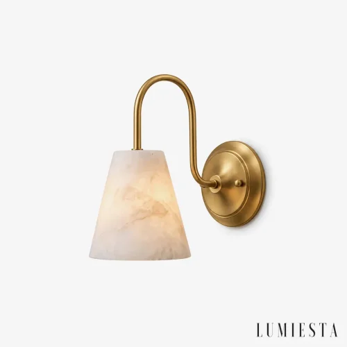 Medinaceli - alabaster wall light with copper, 27 cm high - front view