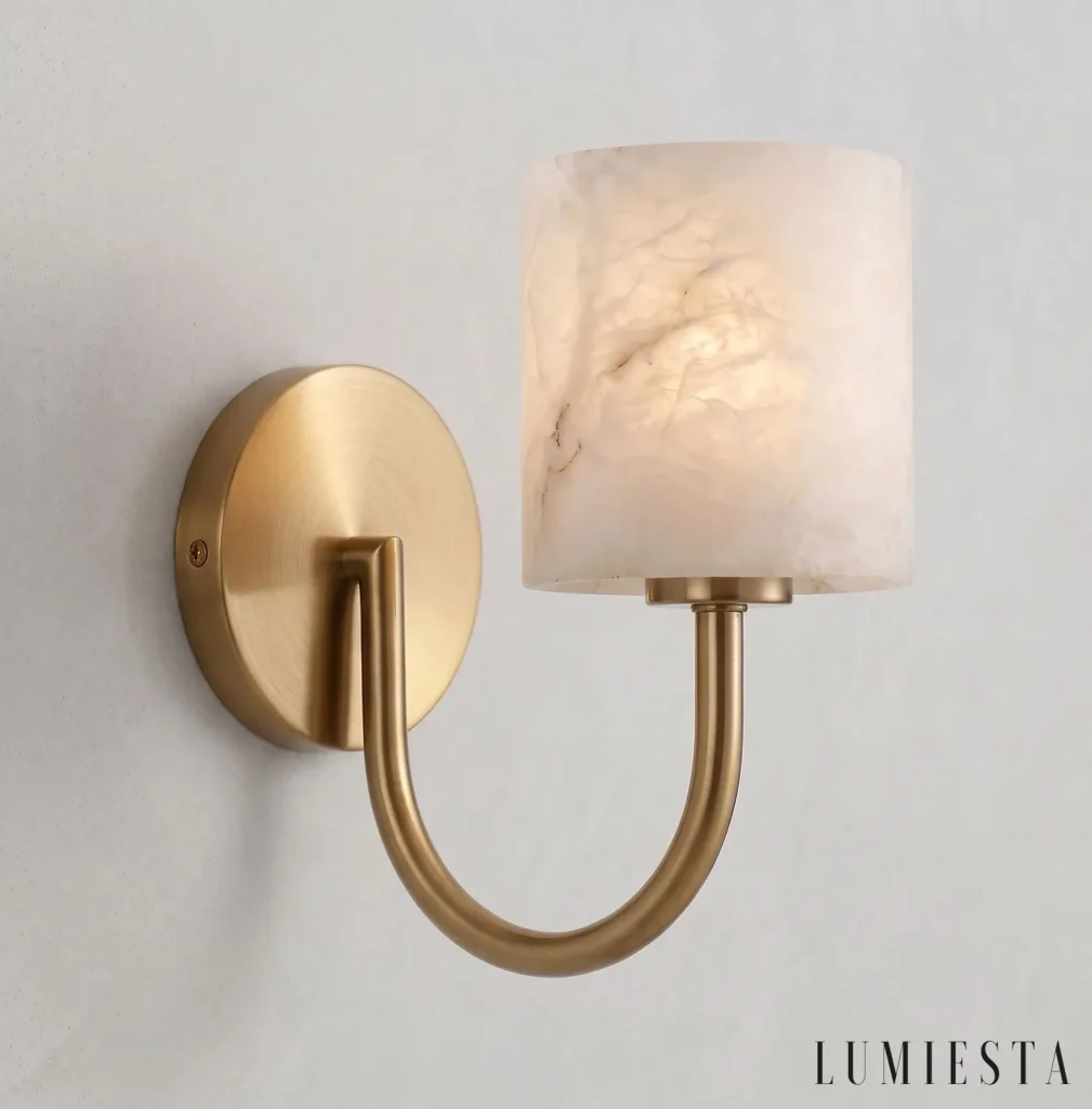 Tossa - alabaster wall light with copper, H 28 cm - side view
