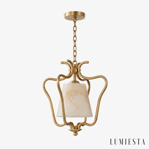 Valderrobres - alabaster pendant lantern lamp with copper H 35 cm - front view
