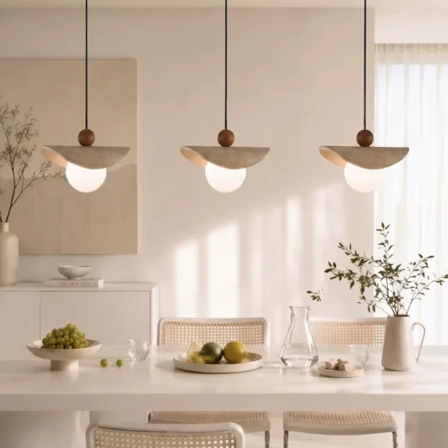 Alatri - travertine pendant light with 3 light points - material detail - travertine