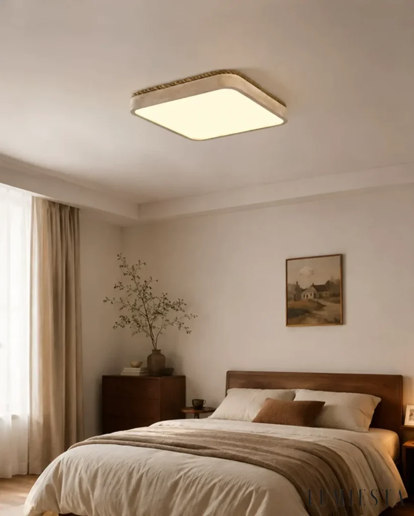 Ferentino - travertine ceiling light 7 cm high with jute rope - in an interior setting