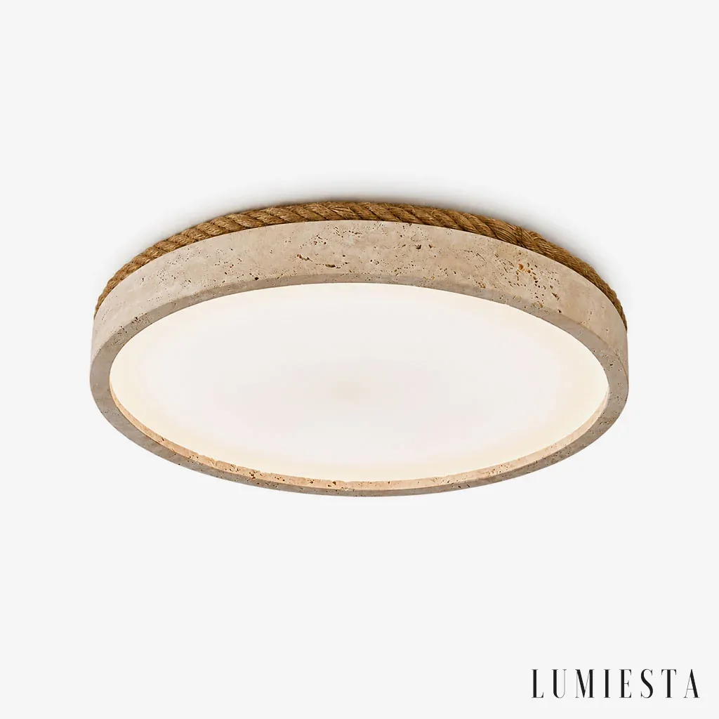 Sermoneta - travertine ceiling light, height 7 cm, with warm LED - front view