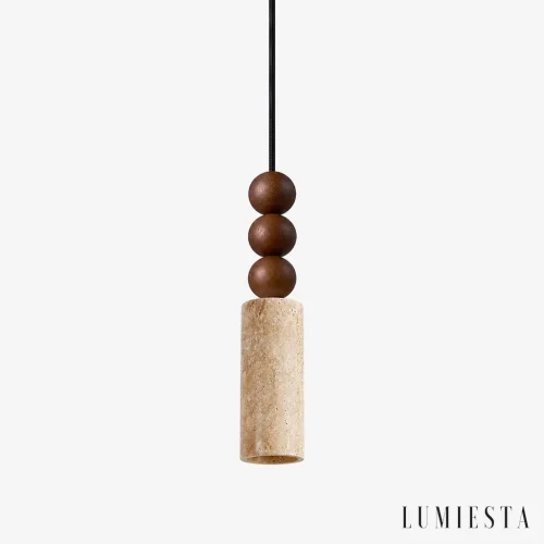 Ninfa - travertine pendant lamp with wood, multi-light - front view
