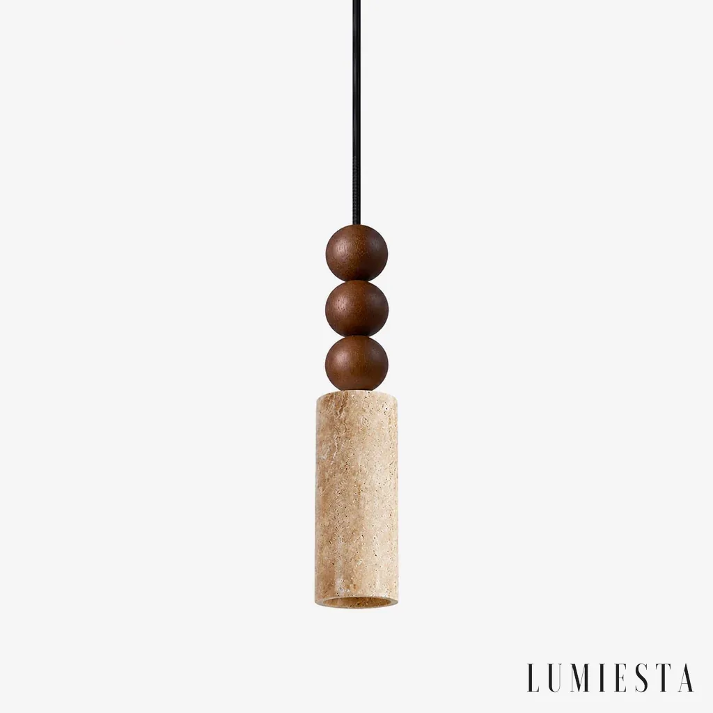 Ninfa - travertine pendant lamp with wood, multi-light - front view