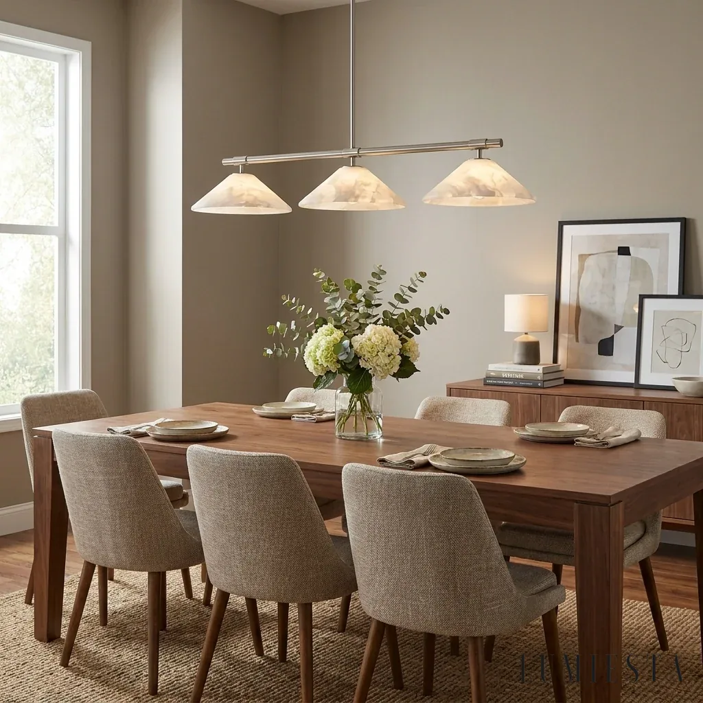 Lamego - Linear Alabaster Chandelier 90 cm with Copper - side view
