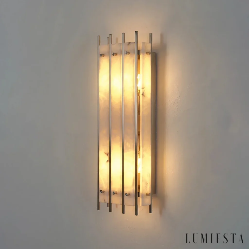 Belmonte - alabaster wall light, 65 cm high - in daylight