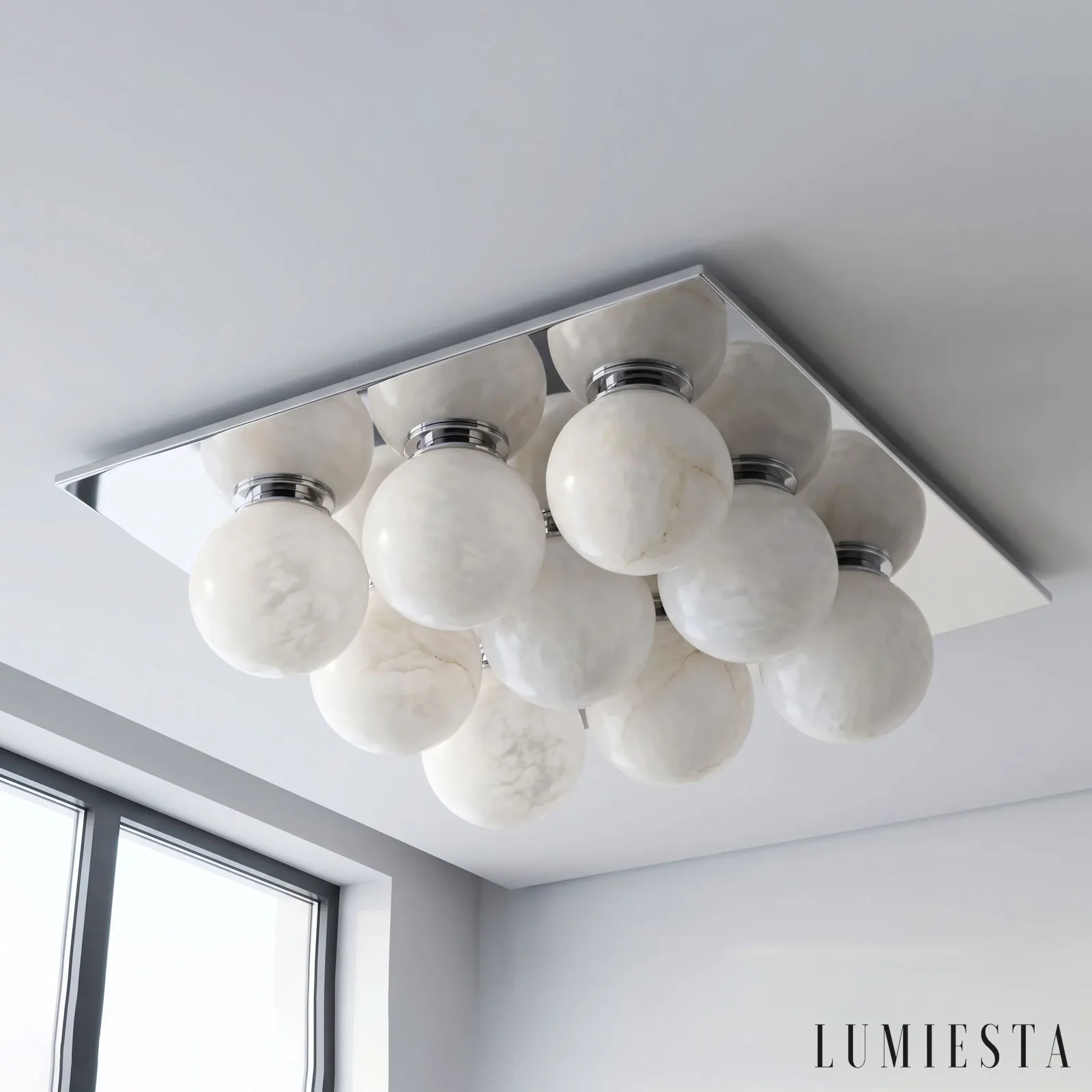 Zafra alabaster ceiling light with a cluster of stone globes